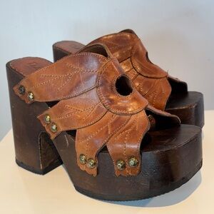 Rare Vintage 90’s El Dante’s leather open toe  platform sandals size EU37